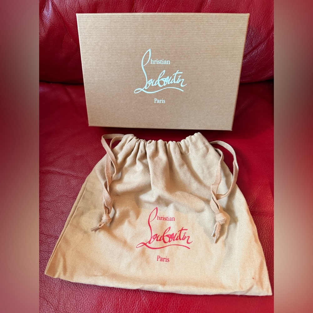 Christian Louboutin Tan box and  Dust Bag with Red Logo